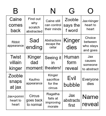 TADC Finale Bingo Card