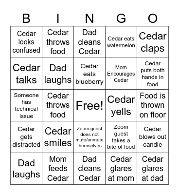 Cedar’s Birthday Bingo Card