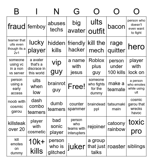 the strongest battlegrounds hardest bingo pt2 Bingo Card