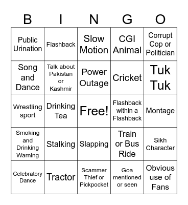 INDIAN MOVIE BINGO Card