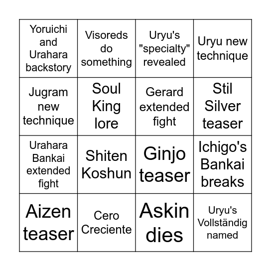 The Calamity Bingo Card