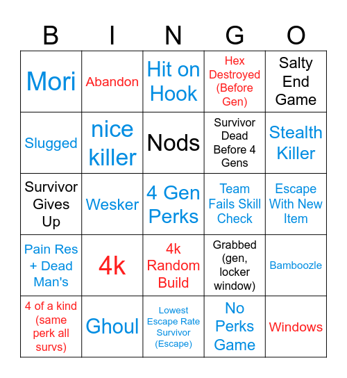Dead by Daylight (1) Bingo Card