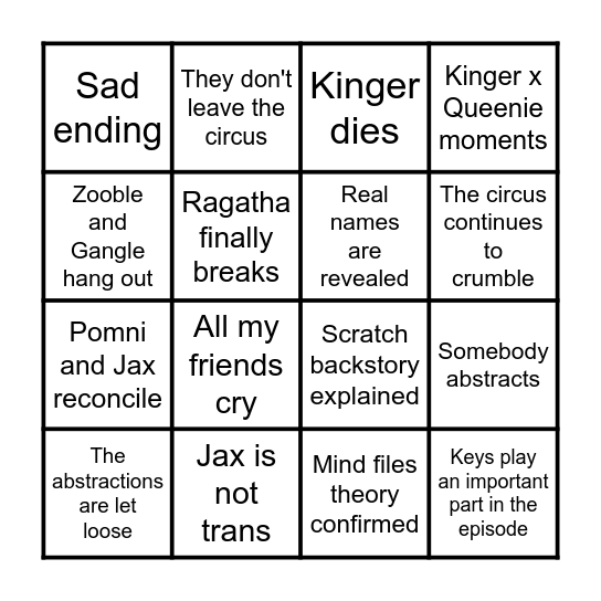 TADC Movie Bingo Card