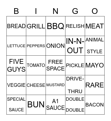 B U R G E R Bingo Card
