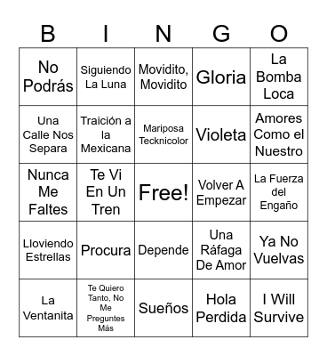 Lau’s Musical Bingo Card