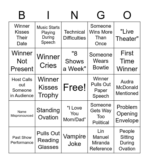 Tonys Bingo Card
