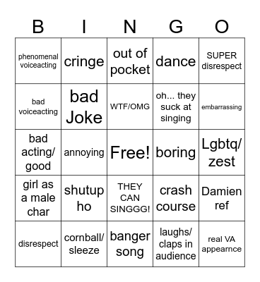 musical bingo Card