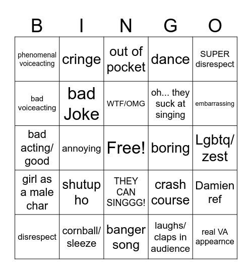 musical bingo Card