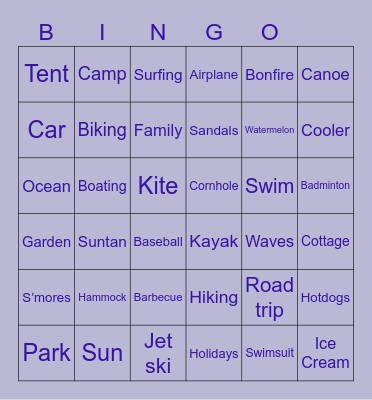 Summer Vacation Bingo Card