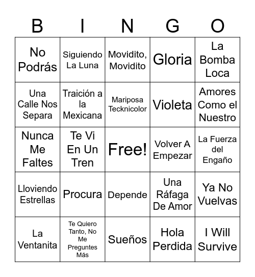Lau’s Musical Bingo Card