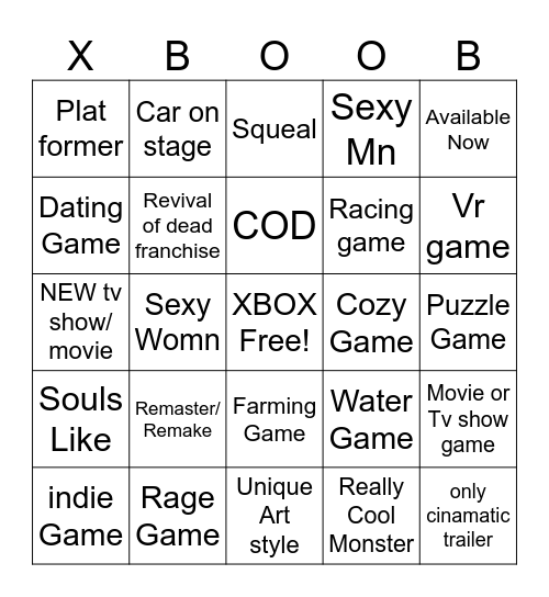 XBOX 2026 Bingo Card