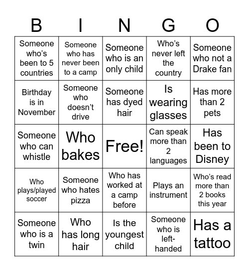 Find someone who… Bingo Card