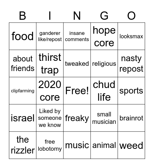 Gander reels bingo Card