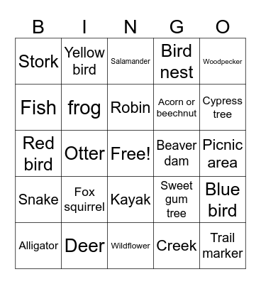 Congaree National Park Bingo Card