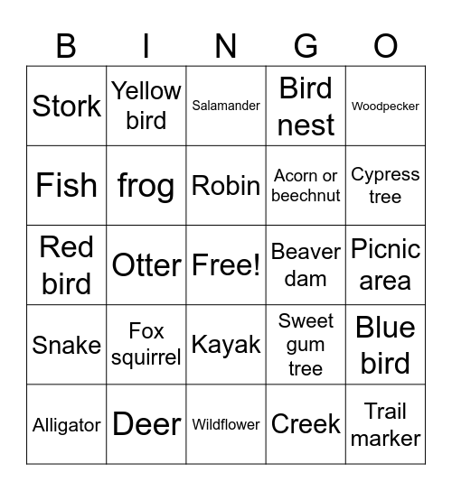 Congaree National Park Bingo Card