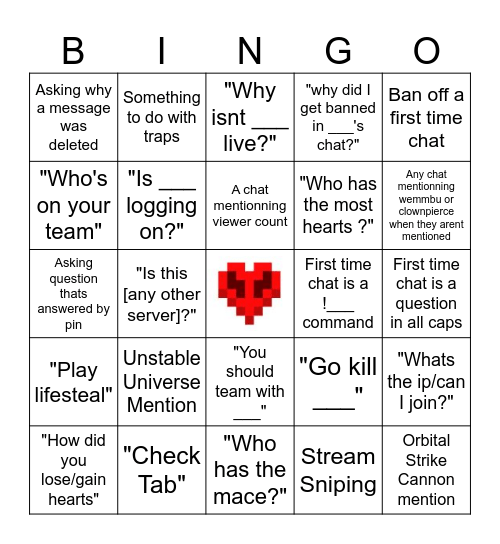 LIFESTEAL WORLD BINGO MOD Bingo Card