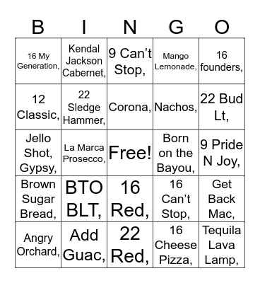 Rock Bingo Card