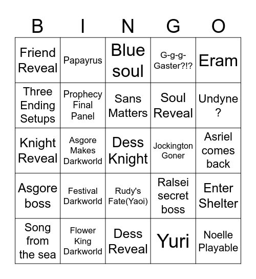 Deltarune Chap 5. Bingo Card