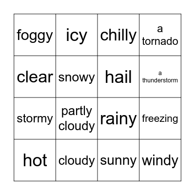 It is = It's...weather! Bingo Card