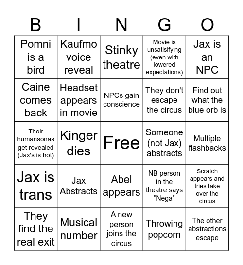 Last Act Bingo Card