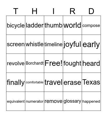 Third Grade Bingo Card