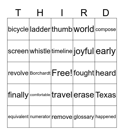 Third Grade Bingo Card
