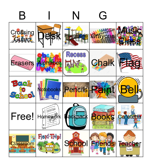 School Bingo Card