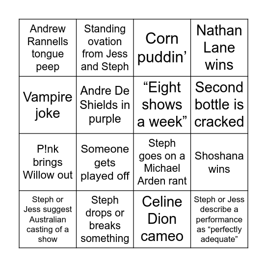 Tony Awards 2026 Bingo Card