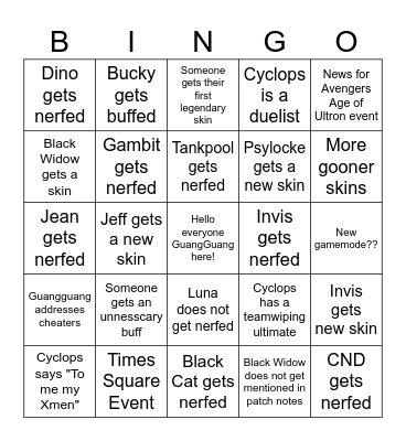 Marvel Rivals s8.5 BINGO Card