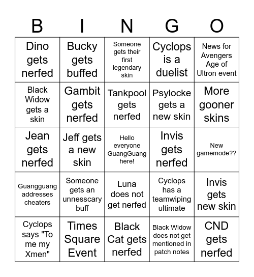 Marvel Rivals s8.5 BINGO Card