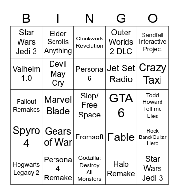 XBOX and PC Bingo Card