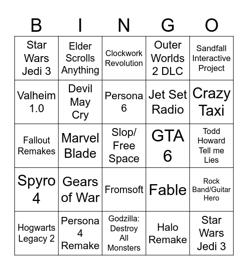 XBOX and PC Bingo Card