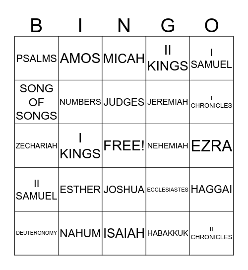 BIBLE BOOK BINGO Card