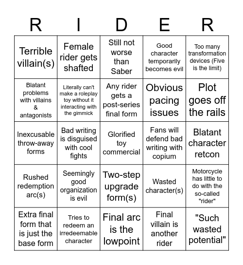 Reiwa Era Kamen Rider Bingo Card