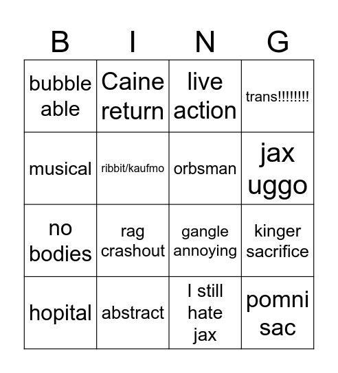 TADC BINGOOOO Bingo Card