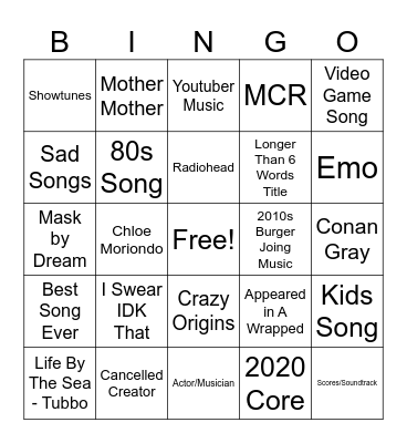 Spotify Bingo Card