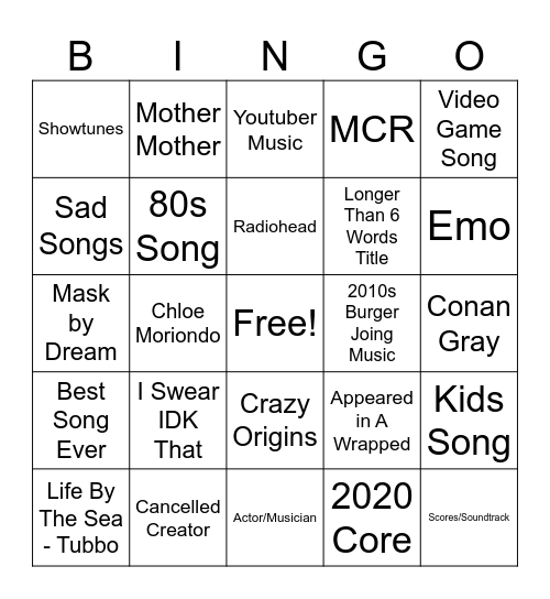 Spotify Bingo Card