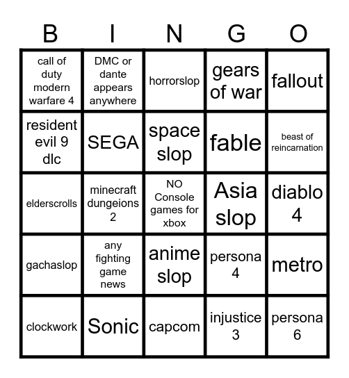 xbox showcase Bingo Card