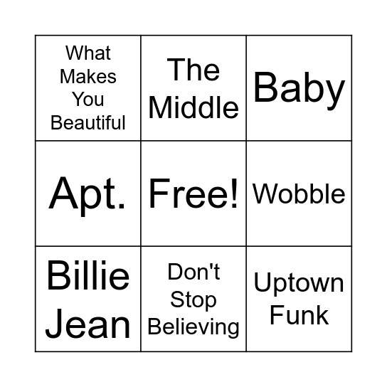 MUSIC BINGO! Bingo Card