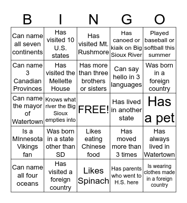 GEO BINGO Card