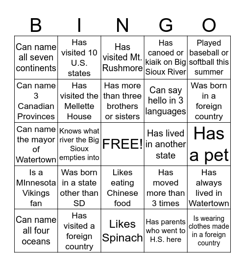 GEO BINGO Card