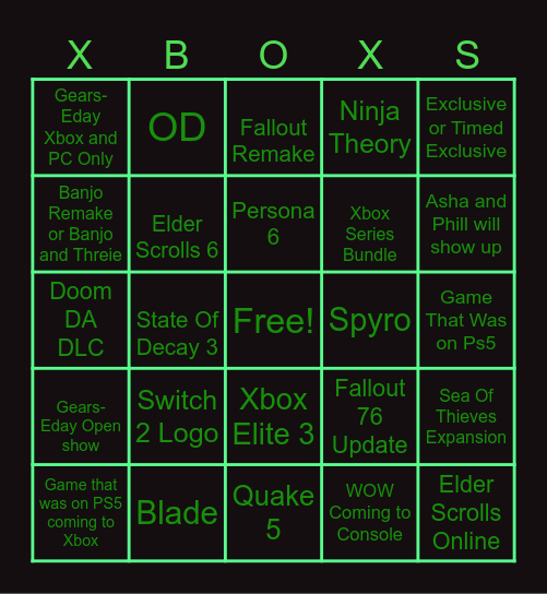 Xbox Game Showcase 25th Anniversary Bingo card Bingo Card