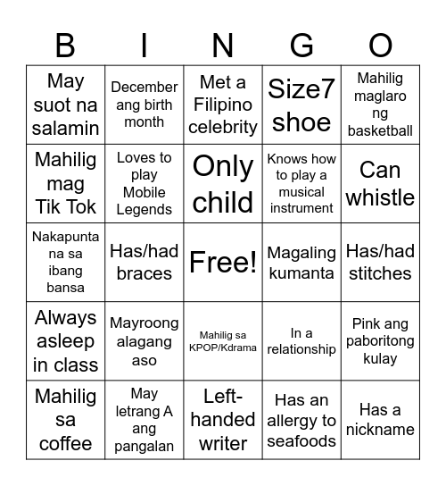 Ultimate Filipino Human Bingo Card