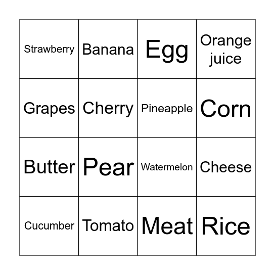 FOOD Bingo Card