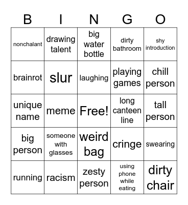 First day of school Bingo Card