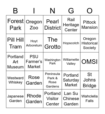 Portland Tripadvisor Top 25 Bingo Card