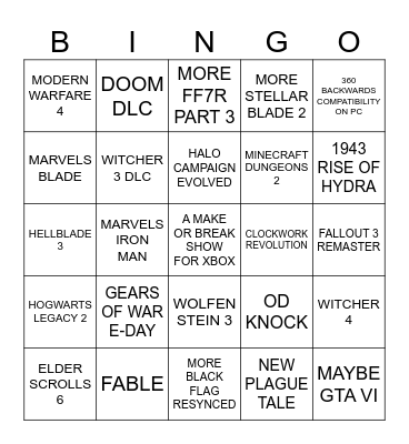 XBOX 2026 SHOWCASE Bingo Card