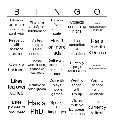 Michelle x Philip 2026 Bingo Card