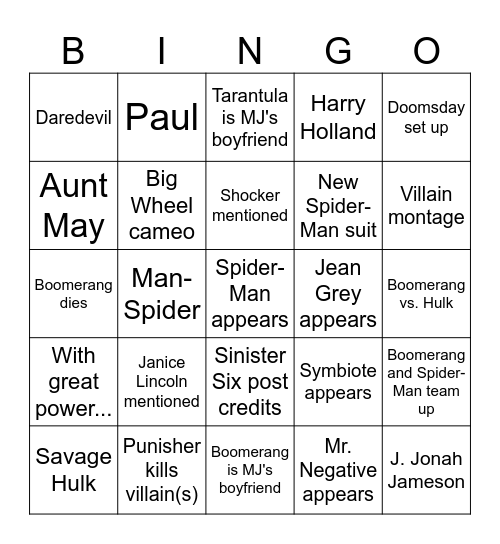 Brand New Day Bingo Card