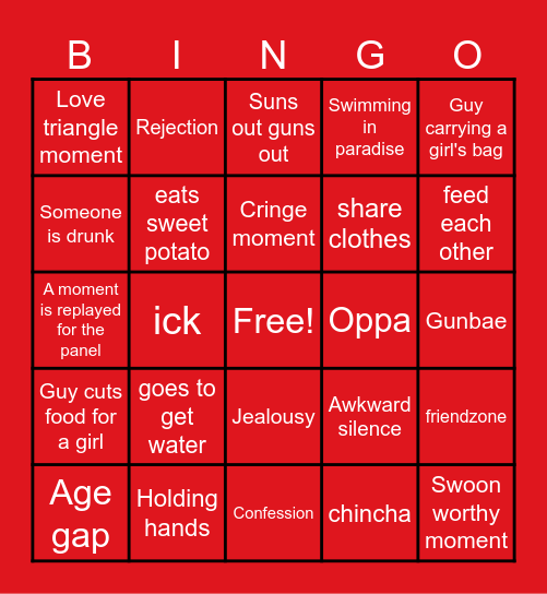 Singles Inferno Bingo Card